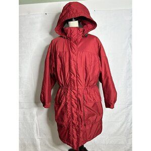 Columbia Womens Red Long Insulated Heavy Coat Hooded Parka Full Zip Sz M